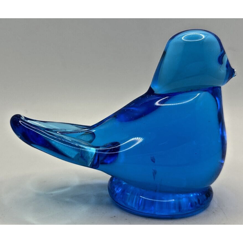 Vintage Bluebird of Happiness Bird Figurine Blue Art Glass Signed Ron Ray 1991